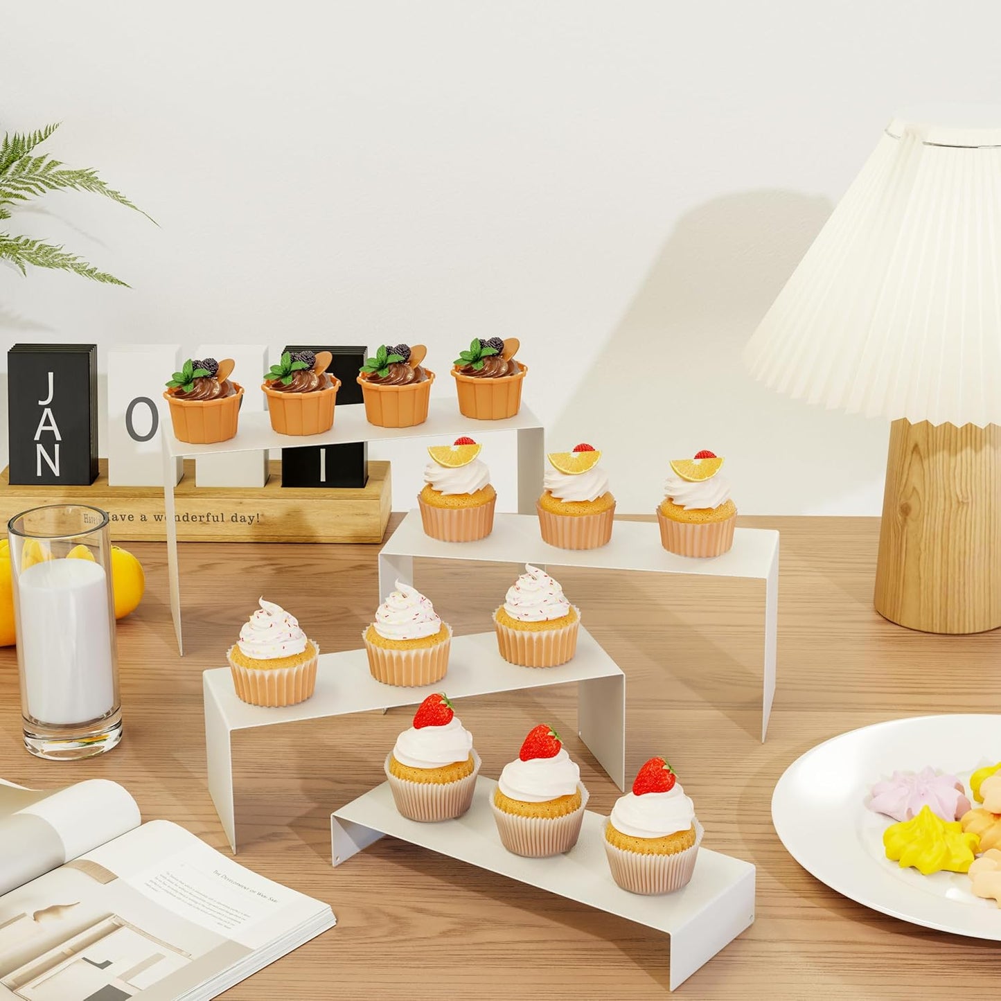 Black Matte Metal Display Stand,8 Pcs 2 Set Display Risers, Metal Rectangular Display Shelf for Showcase, Dessert, Toys, Perfume (8Pcs-Black, L7''x8''x9'')