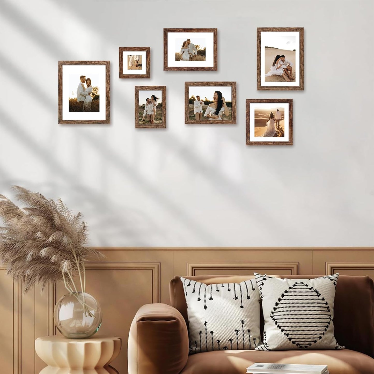 10x10 Picture Frame Set of 4 with Real Glass, Rustic Frames Display 8x8 Picture with Mat or 10 x 10 Without Mat, Wooden Square Photo Frame for Wall Mount and Tabletop Display