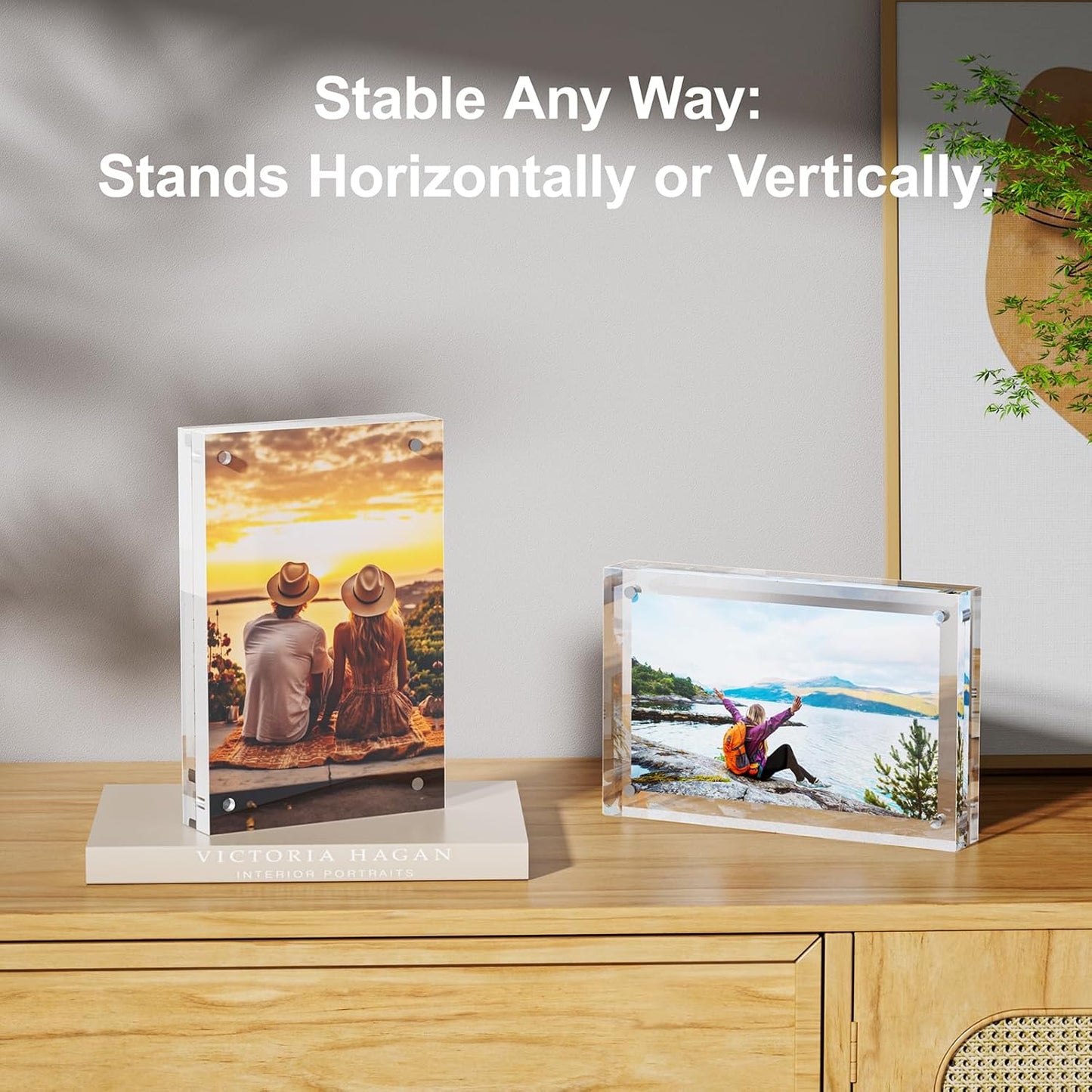 2 Pack 4x6 Acrylic Picture Frames - 20% Thicker Double Sided Magnetic Frame with UV Protection - Freestanding Clear Frameless Display for Tabletops - Modern Photo Frame Set for Home & Office Decor
