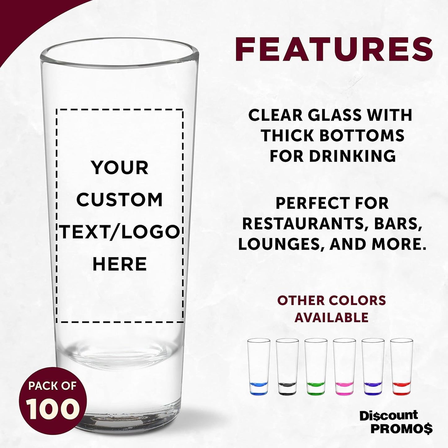 Custom Cordial Shooter Shot Glasses 2 oz. Set of 100, Personalized Bulk Pack - Great for Birthdays, Parties, Indoor & Outdoor Events - Clear