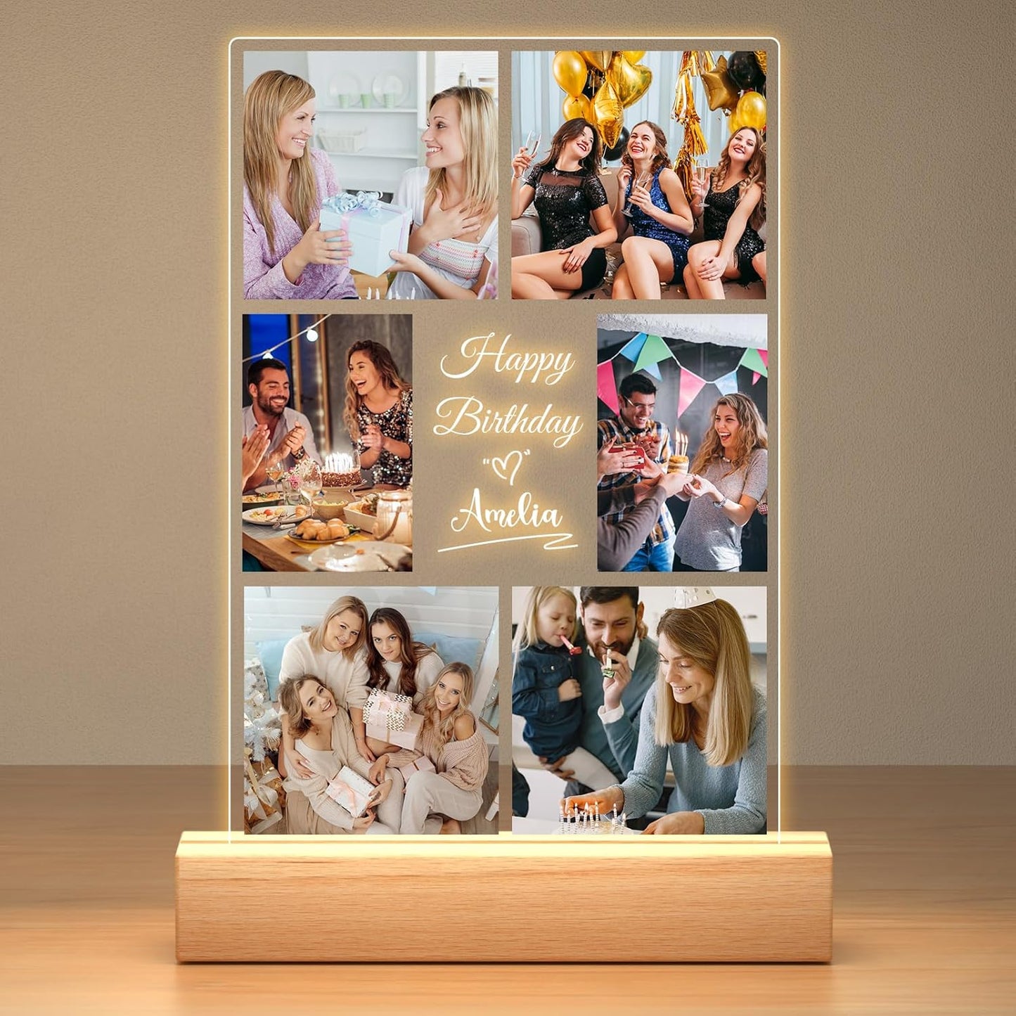 Custom Picture Frames with Photo, Personalized Collage Picture Frame with Night Light, Custom Photo Frame, Customized Best Friend Photo Gifts, Personalized Birthday Gifts for Women Friends Her Him