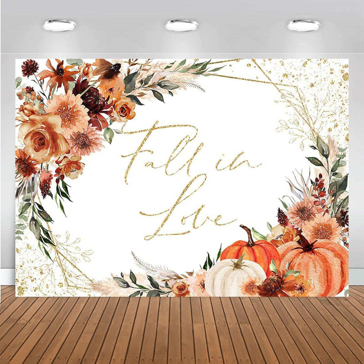 Mocsicka Fall in Love Bridal Shower Backdrop Boho Autumn Leaves Pumpkin Briddal Shower Party Decorations Terracotta Fall Wedding Photography Background (White, 7x5ft(82''x60''))