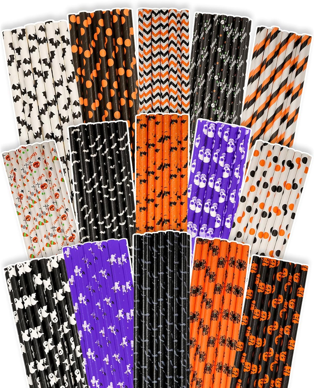 Halloween Paper Straws for Drinking Disposable Straws 150pcs Disposable Straws Bulk（10 Pattern） qiqee