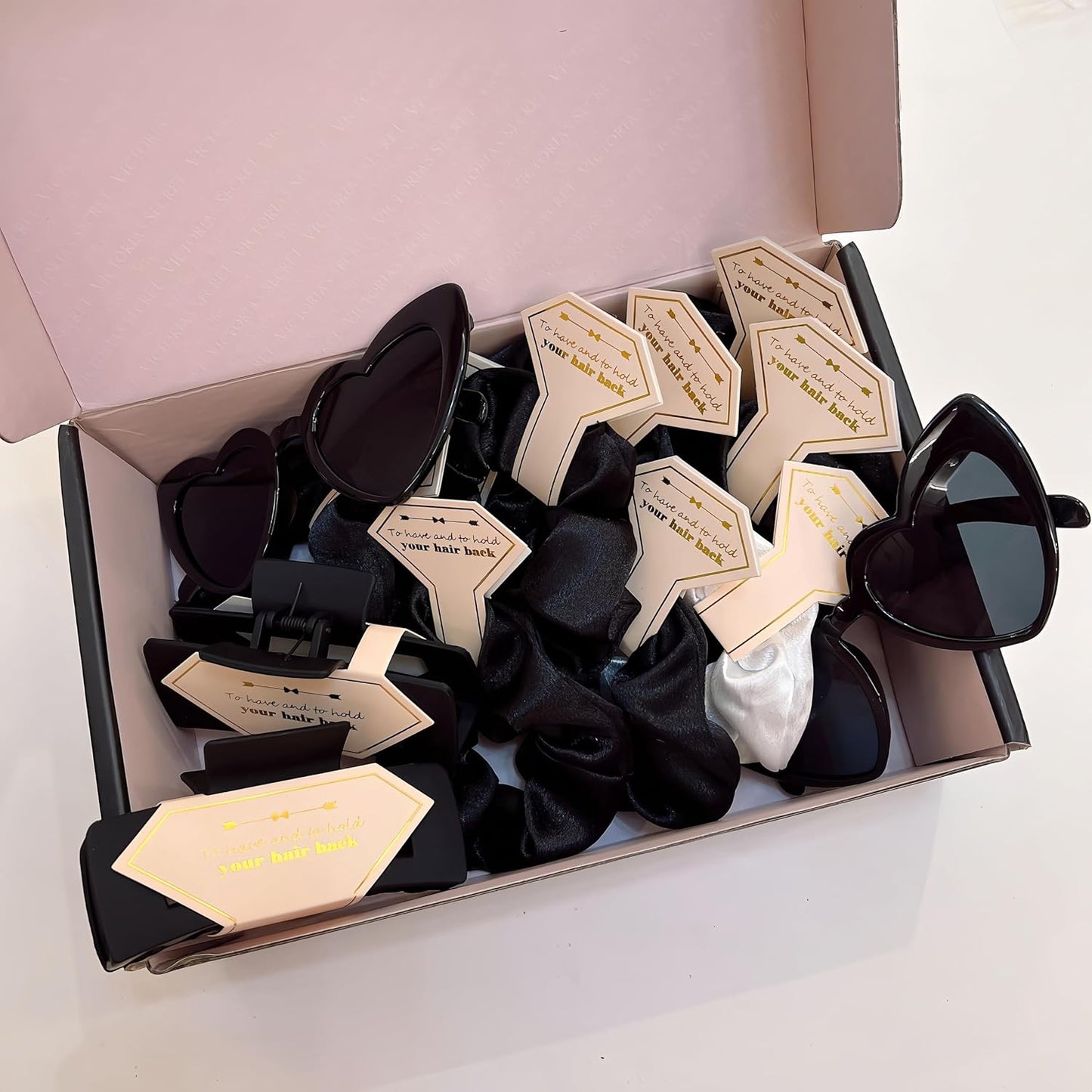Bridesmaid Scrunchies Proposal Gifts Bachelorette Hair Claws Clips Girls heart sunglasses for Wedding Party Favors (40pcs Black box)