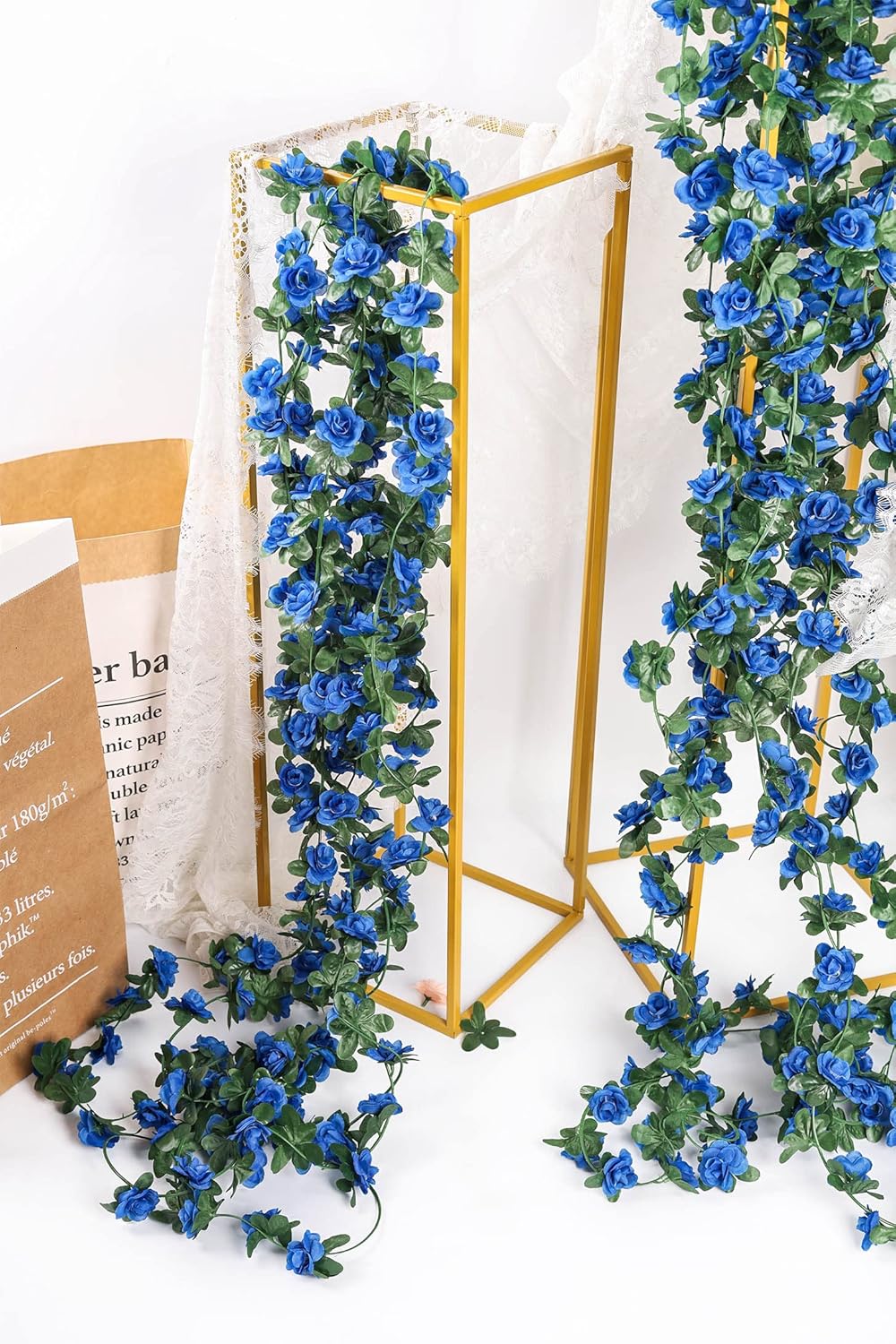 Miracliy 5Pcs 41FT Blue Flower Garland Artificial Rose Arch Vines Fake Spring Floral Garland for Flower Wall Backdrop Wedding Mothers Day Garden Tea Party Decoration