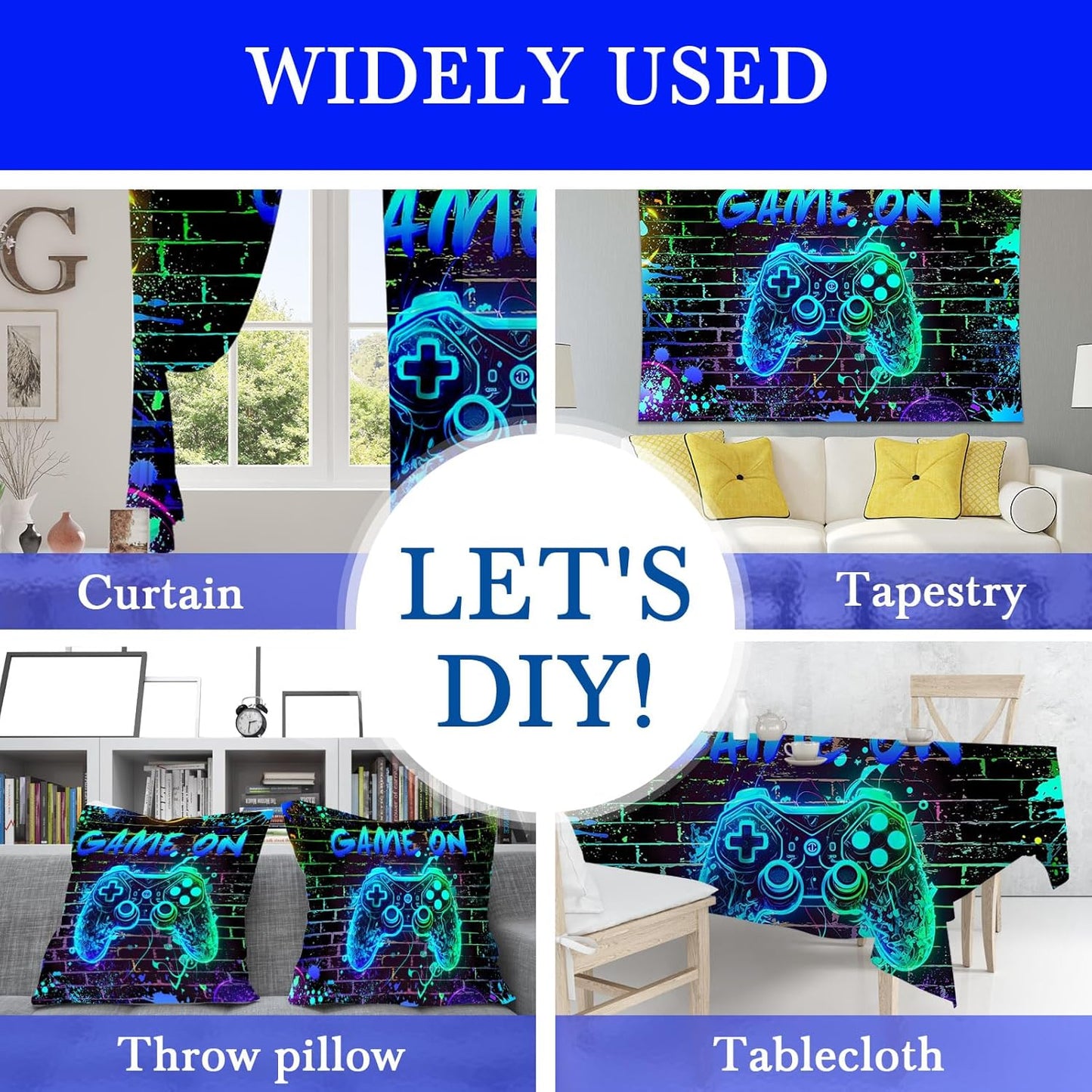 Mocsicka Game On Backdrop Video Game for Boys Level Up Birthday Party Decoration Game Night Arcade Neon Glow Gamer Banner Photography Background (Blue, 7x5ft(82"x60"))