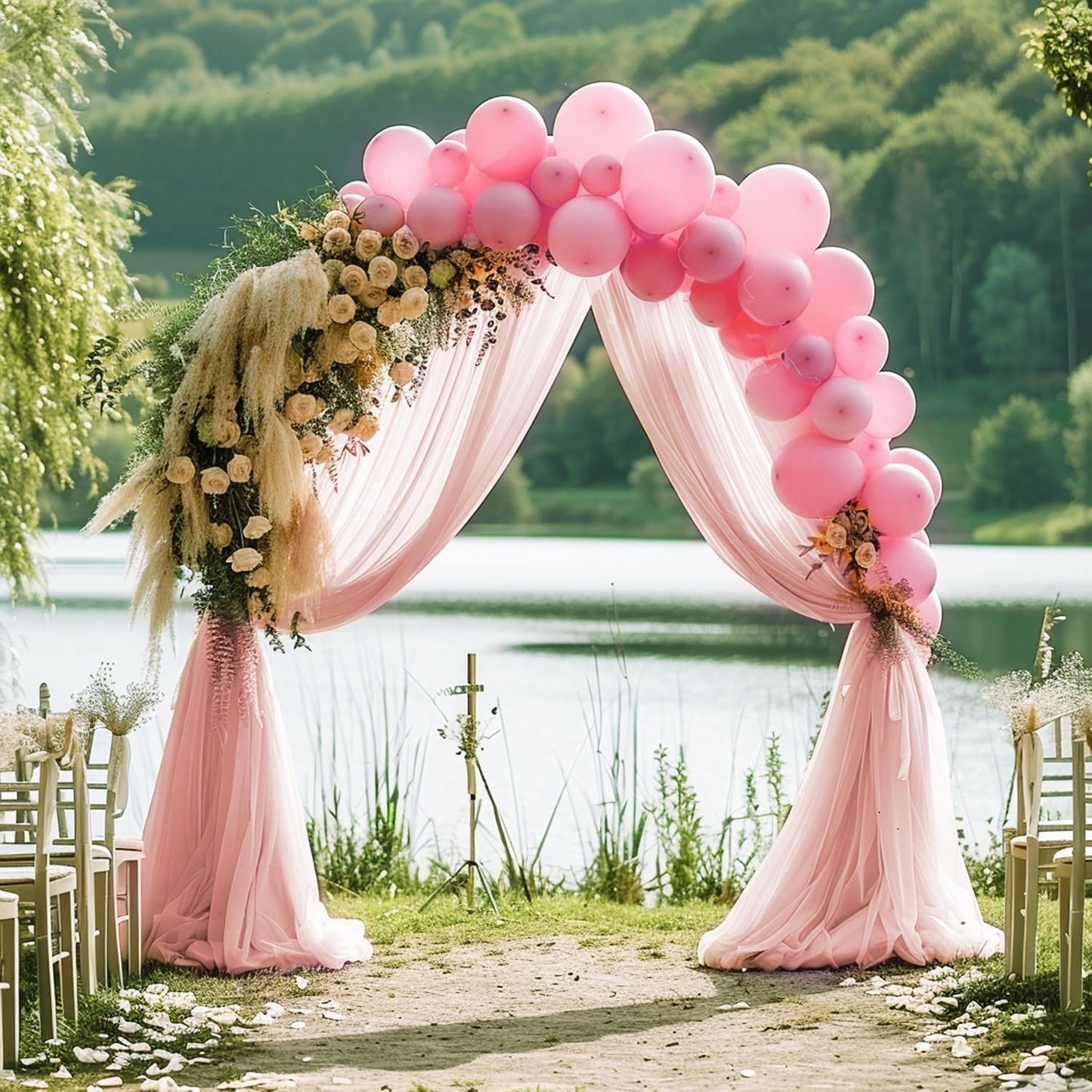 Wokceer Wedding Arch Draping Fabric 28.7" x 20FT - Blush Sheer Backdrop for Wedding Ceremony, Birthday Party, Bridal Shower Decoration