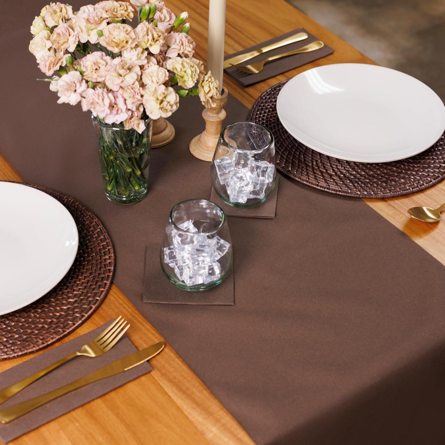 American Homestead Paper Table Runner Roll - 78 ft. Disposable Linen-Like Table Cover Roll - 20 Perforated Table Runners (16" x 48") for Parties, Weddings, and Events - Dark Brown