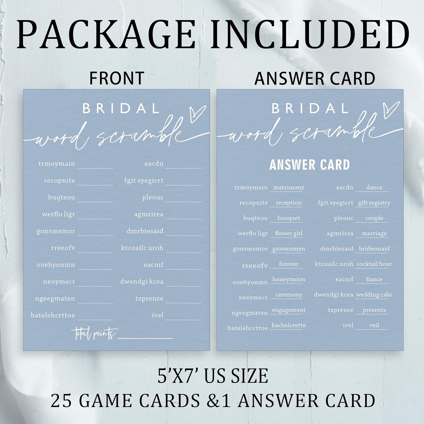 Fun Wedding Shower Games Bridal Word Scramble who knows the bride best 25 Game Cards with 1 Answer Card Bridal Shower Game Rustic Ideas Activity for Engagement Wedding Party Entertainment - B03