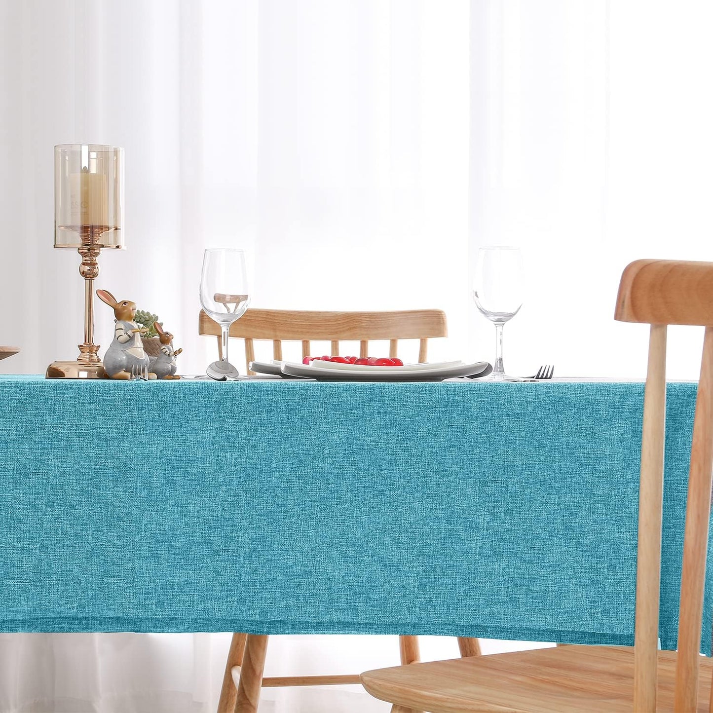 Hiasan 2 Pack Faux Linen Square Tablecloth - Wrinkle and Stain Resistant Washable Table Cloth for Kitchen Dining Room Holiday Table Cover for Party Dinner, Teal, 54 x 54 Inch