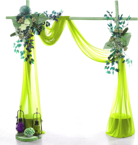 VDS Pack of 2 Panel (30 Inch X 20 Feet) Wedding Arch Draping Fabric Sheer Chiffon Fabric Drapery for Wedding Ceremony Reception Swag Backdrop Canopy Chuppah ARBO Altars Decoration (Parrot Green)