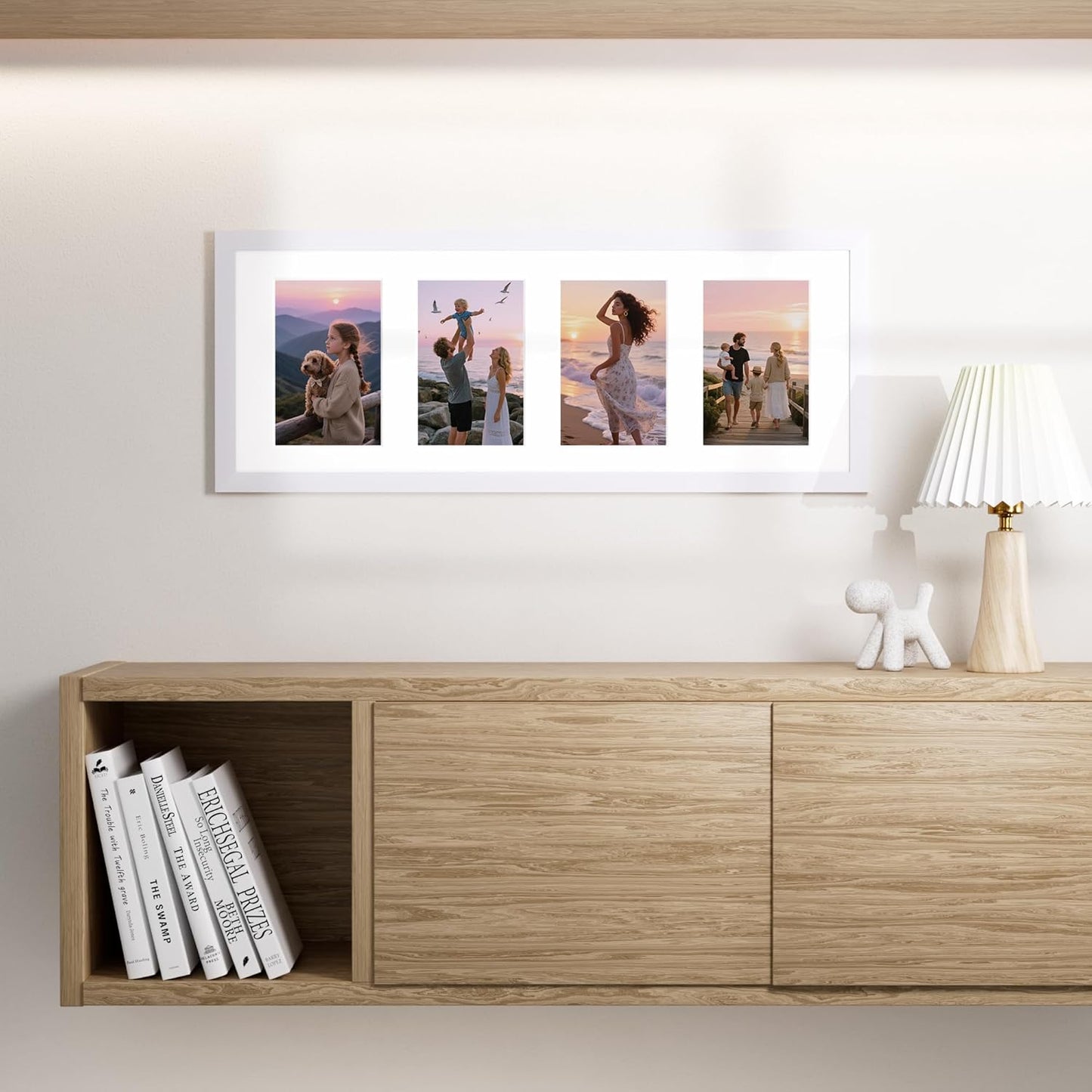 Vittanly 8x20 Collage Picture Frame, Displays 4Pcs 4x6 Pictures with Mat, Picture Frames Collage Wall Decor for Horizontal or Vertical Display, White, 1 Pack