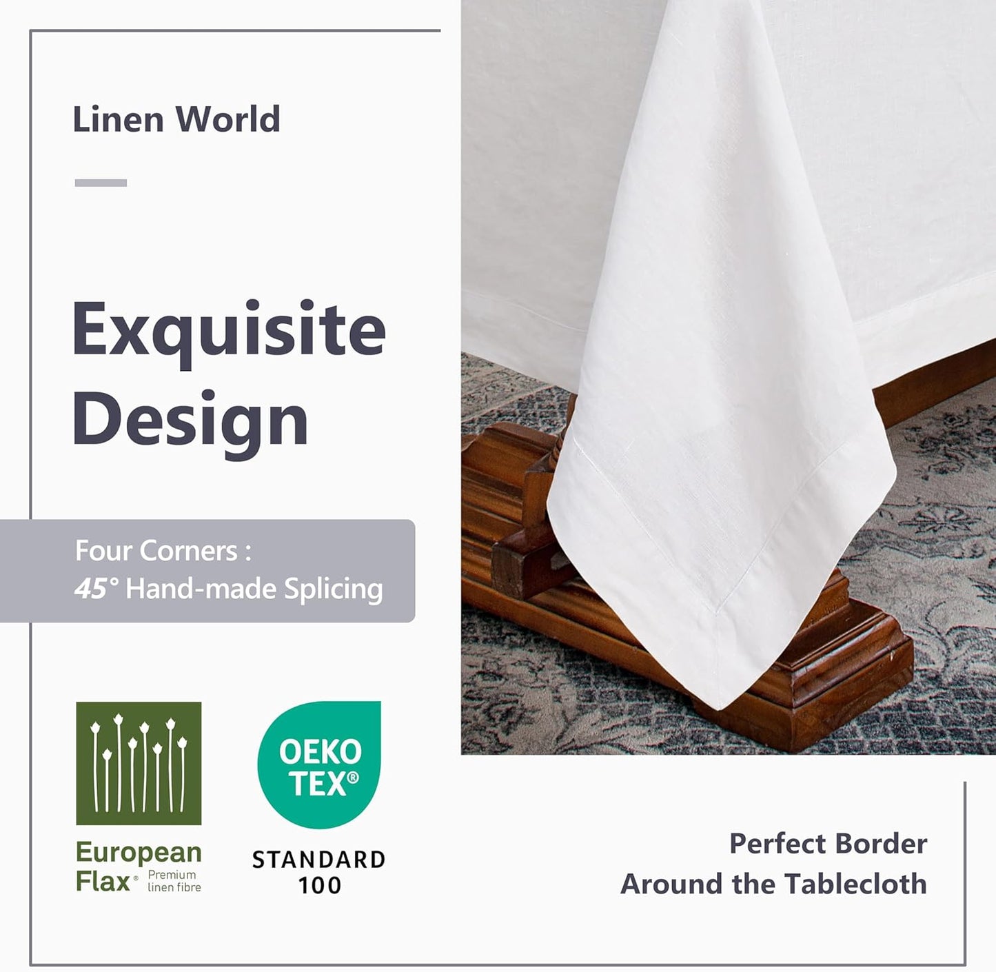 Linen World Linen Tablecloth, 100% French Linen White Tablecloth 55" x 55" Inch, Washable Square Tablecloth for Dining, Outdoor, Weddings and Restaurants, Decorative Valentine Easter