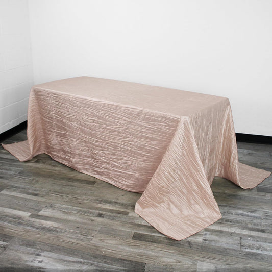 YOUR CHAIR COVERS - 90 x 132 inch Rectangular Crinkle Taffeta Tablecloth - Blush, Rectangle Table Linens for 6 ft Rectangular Tables, Wedding Crushed Table Cloth