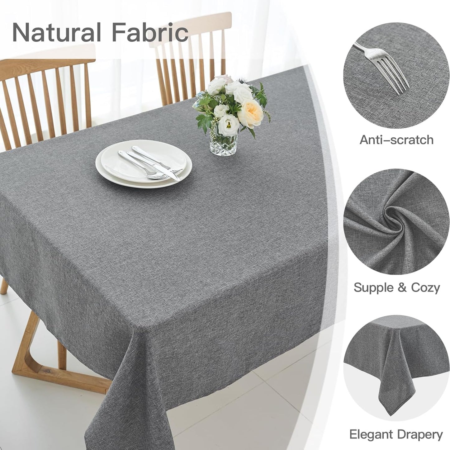 maxmill Rectangle Linen Textured Tablecloth Waterproof Spillproof Wrinkle Free Washable Fabric Table Cloth Kitchen Dining Tabletop Decoration Table Cover for Holiday Party, 52 x 70 Inch, Dark Grey