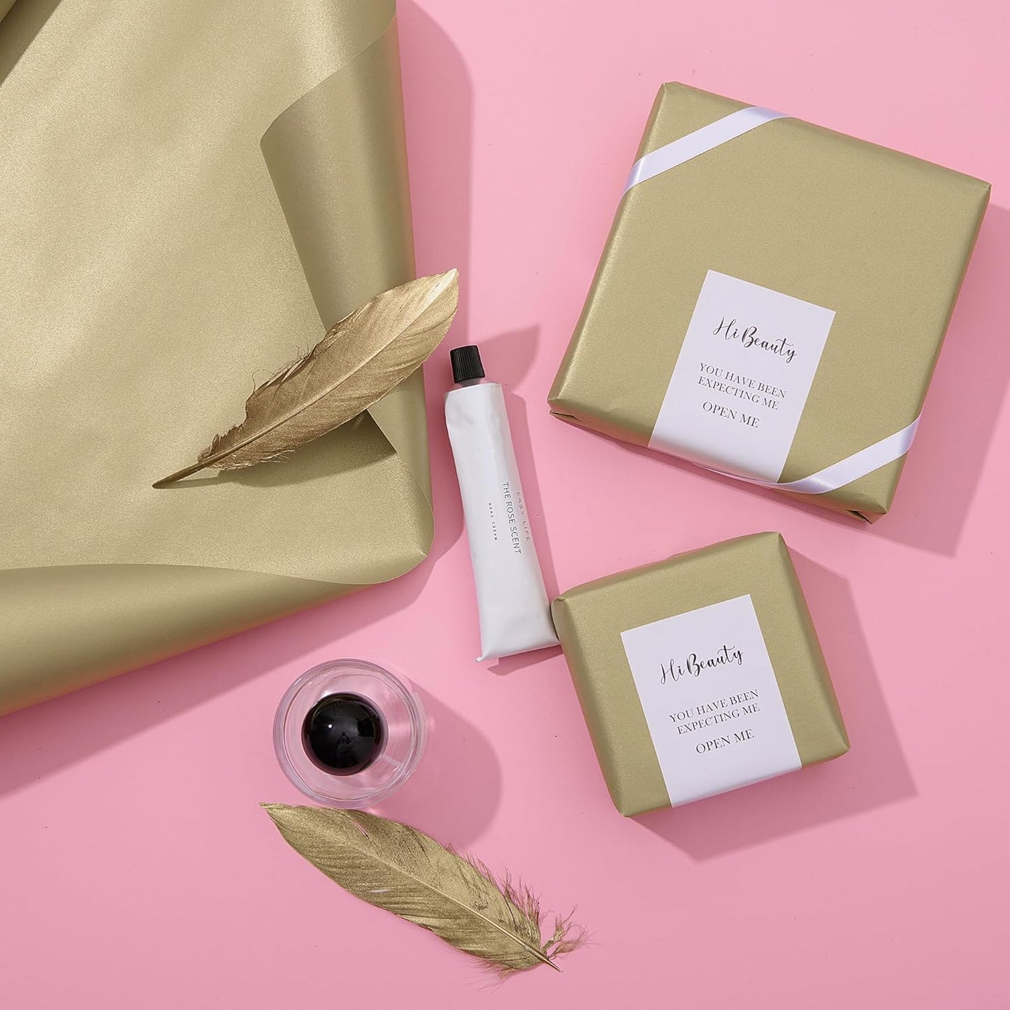 Matte Wrapping Paper Roll - Solid Color Pearly 17.3Inches X 39.4Feet Beige Gold Shimmer Gift Wrapping Paper Roll Elegant Lustre Paper for Wedding,Valentine's Day,Birthday, Christmas PAP11BG