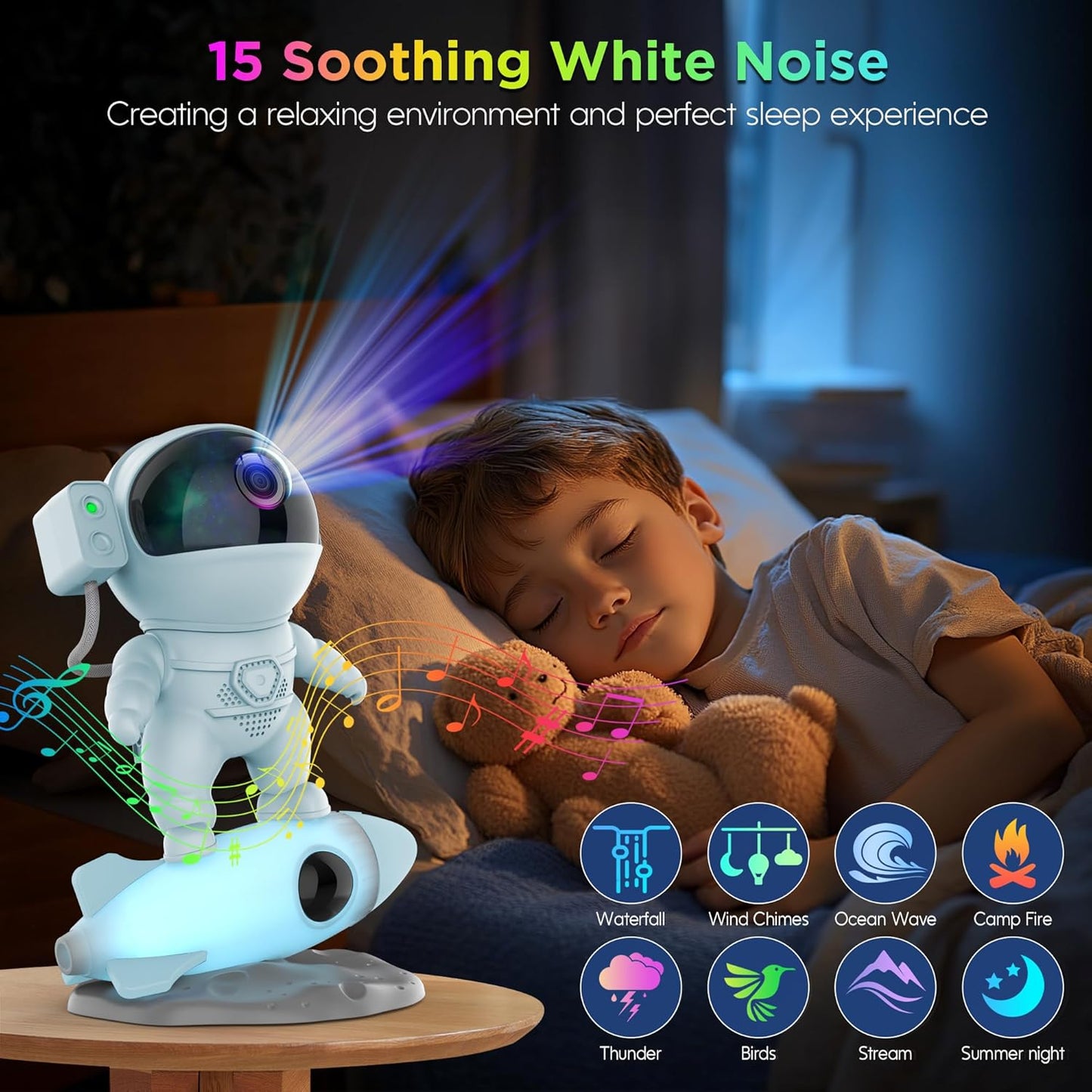 Astronaut Galaxy Projector for Bedroom, Star Projector Galaxy Light with App & Remote Control, White Noises, Bluetooth Speaker, Rocket Night Light for Kids, Ceiling, Gifts, Room Decor