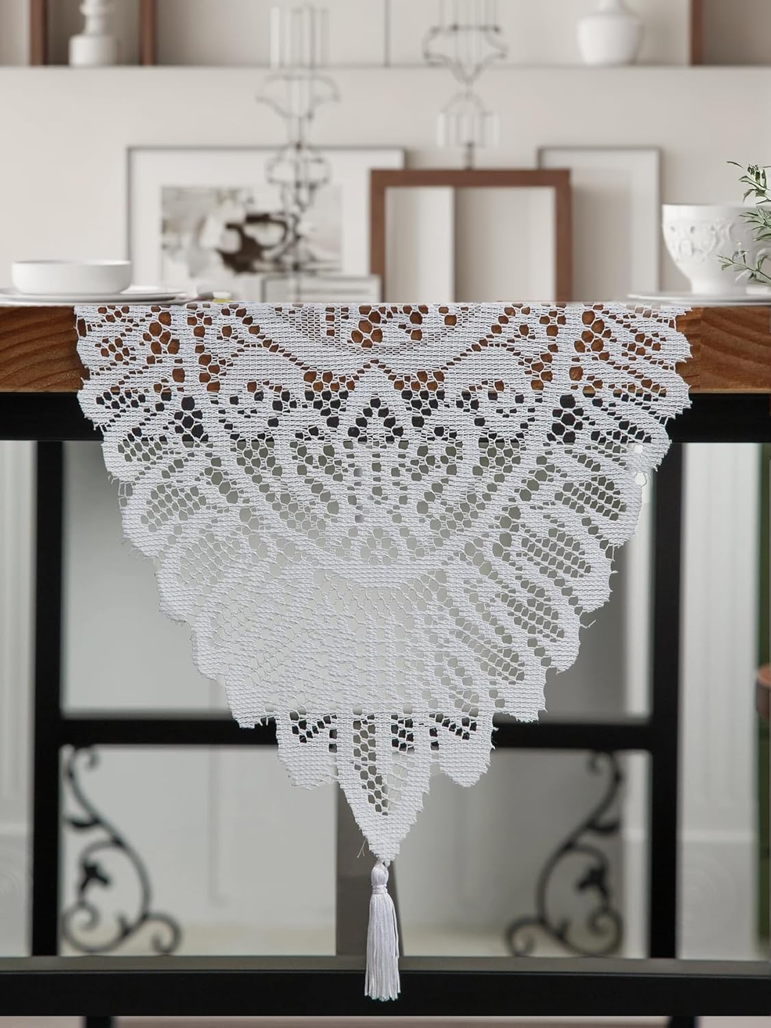 Jayla White Lace Table Runners, Elegant Vintage Lace Table Runner, Wedding Lace Decor with Floral Embroidery,Tea Party Decor, 13x72 Inch