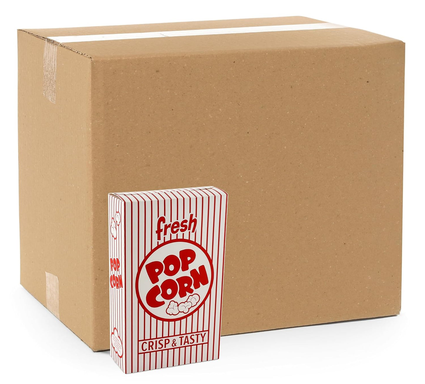 Snappy 3J Red & White Striped Close Top Popcorn Boxes for Movie Night Supplies, Popcorn Boxes Bulk 500 Count, Movie Night Popcorn Boxes 1.25 oz. Capacity, 4.625" x 2" x 7.5" Popcorn Containers