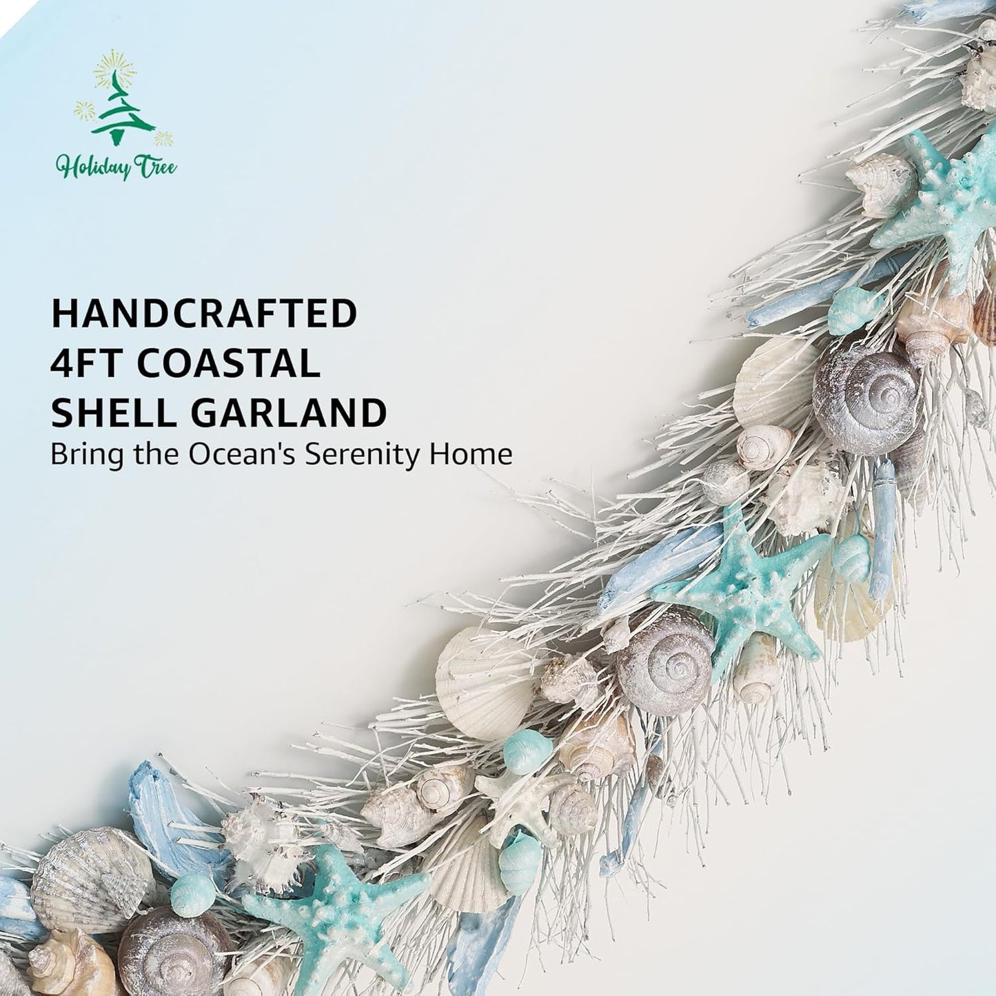 HOLIDAY TREE Handcrafted 48'' Shell Coastal Summer Garland for Home, Staircase, Wall, Hallway and More