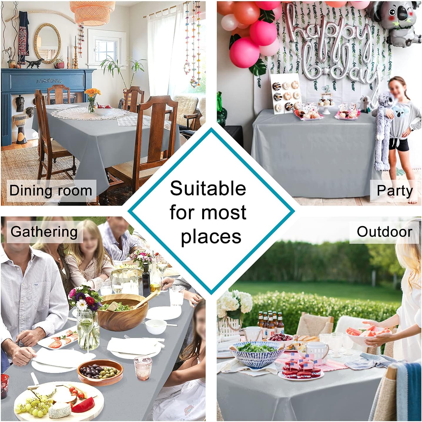 Hiasan Silver Grey Rectangle Tablecloth - Waterproof and Spillproof Washable Fabric Table Cloth for Dining Room Kitchen Party and Outdoor, 30 x 60 Inch