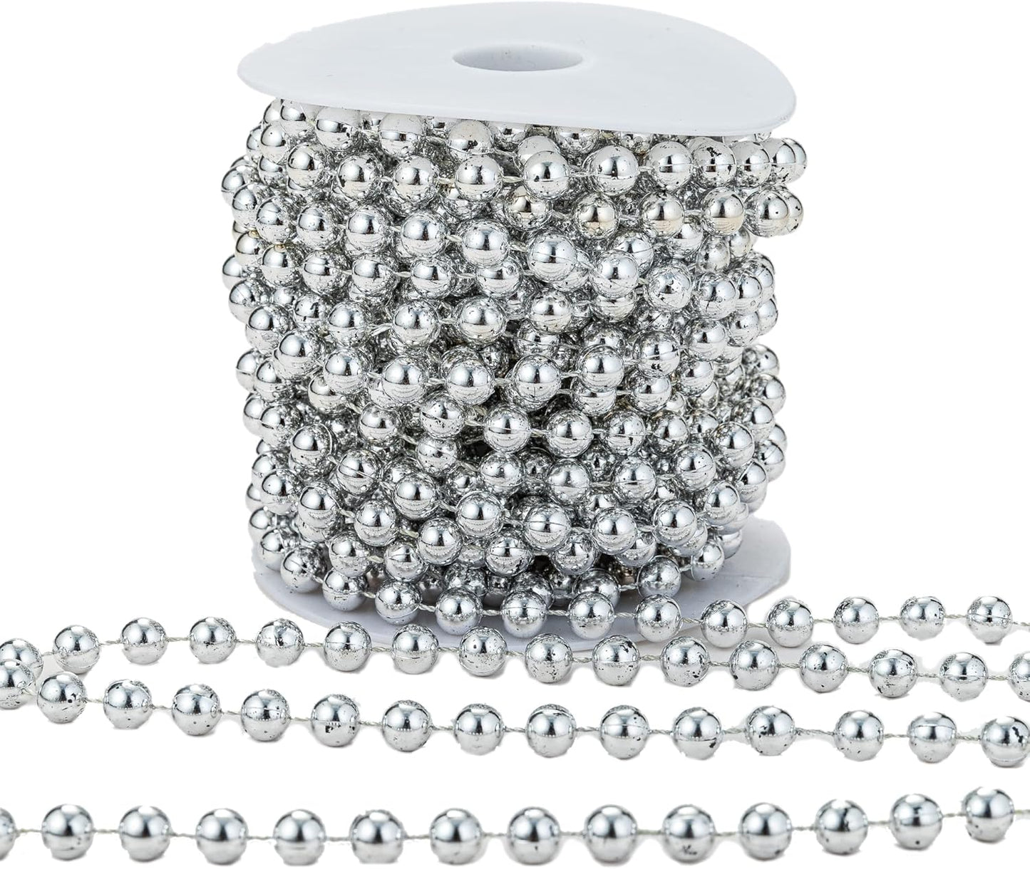 8mm Crafts Faux Pearl Beads Garland Pearl Bead Roll Strand of Pearls to Decorate Floral Centerpieces Wedding Party Favor Christmas Tree(33 Feet Silver)