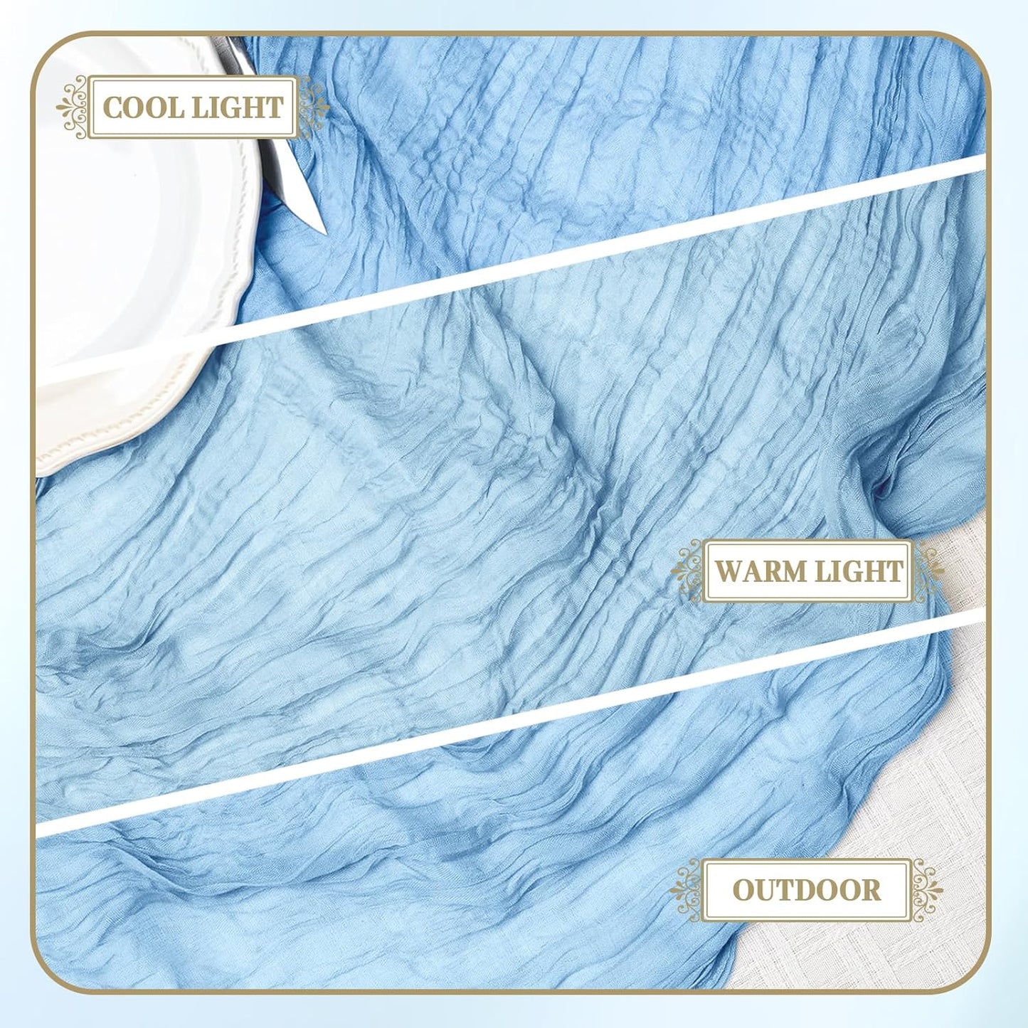 Le courant 6pcs 10Ft Cheesecloth Table Runner, Rustic Boho Gauze Cheese Cloth Runner Table Runner for Weddings Bridal Baby Shower Birthday Holiday Parties Home Decor, Baby Blue