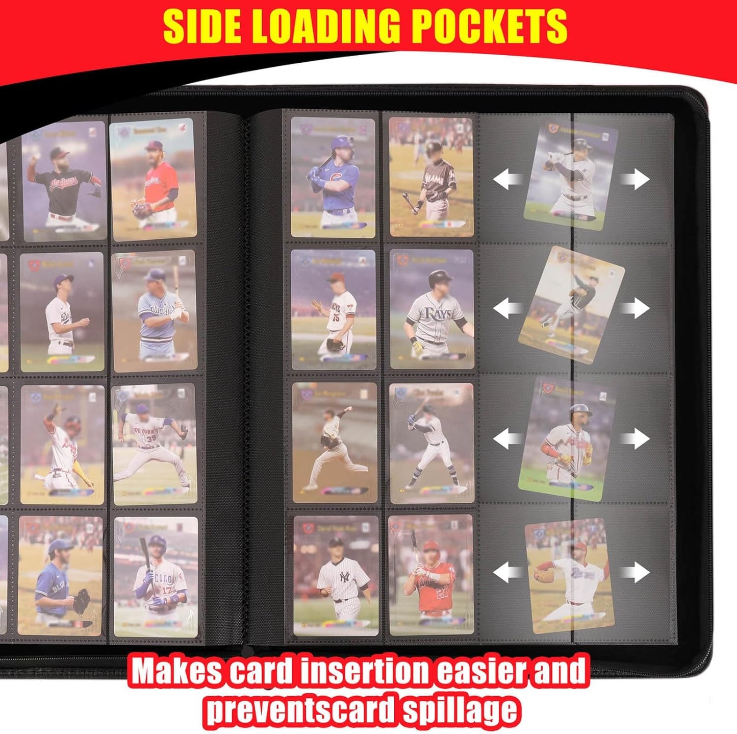 Premium 16-Card Binder 1000+ Card PU Cover Trading Card Album Compatible with MTG TCG Game Cards and Sports Cards Side Loading and Zipper Allow for Easy Collection