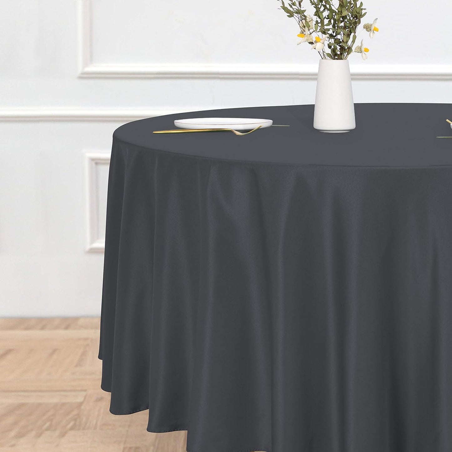 sancua Round Tablecloth - 108 Inch - Water Resistant Spill Proof Washable Polyester Table Cloth Decorative Fabric Table Cover for Dining Tables, Buffet Parties and Camping, Grey