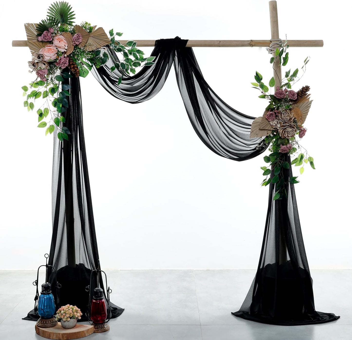 VDS Pack of 1 Panel (30 Inch X 20 Feet) Wedding Arch Draping Fabric Sheer Chiffon Fabric Drapery for Wedding Ceremony Reception Swag Backdrop Canopy Chuppah ARBO Altars Decoration (Black)