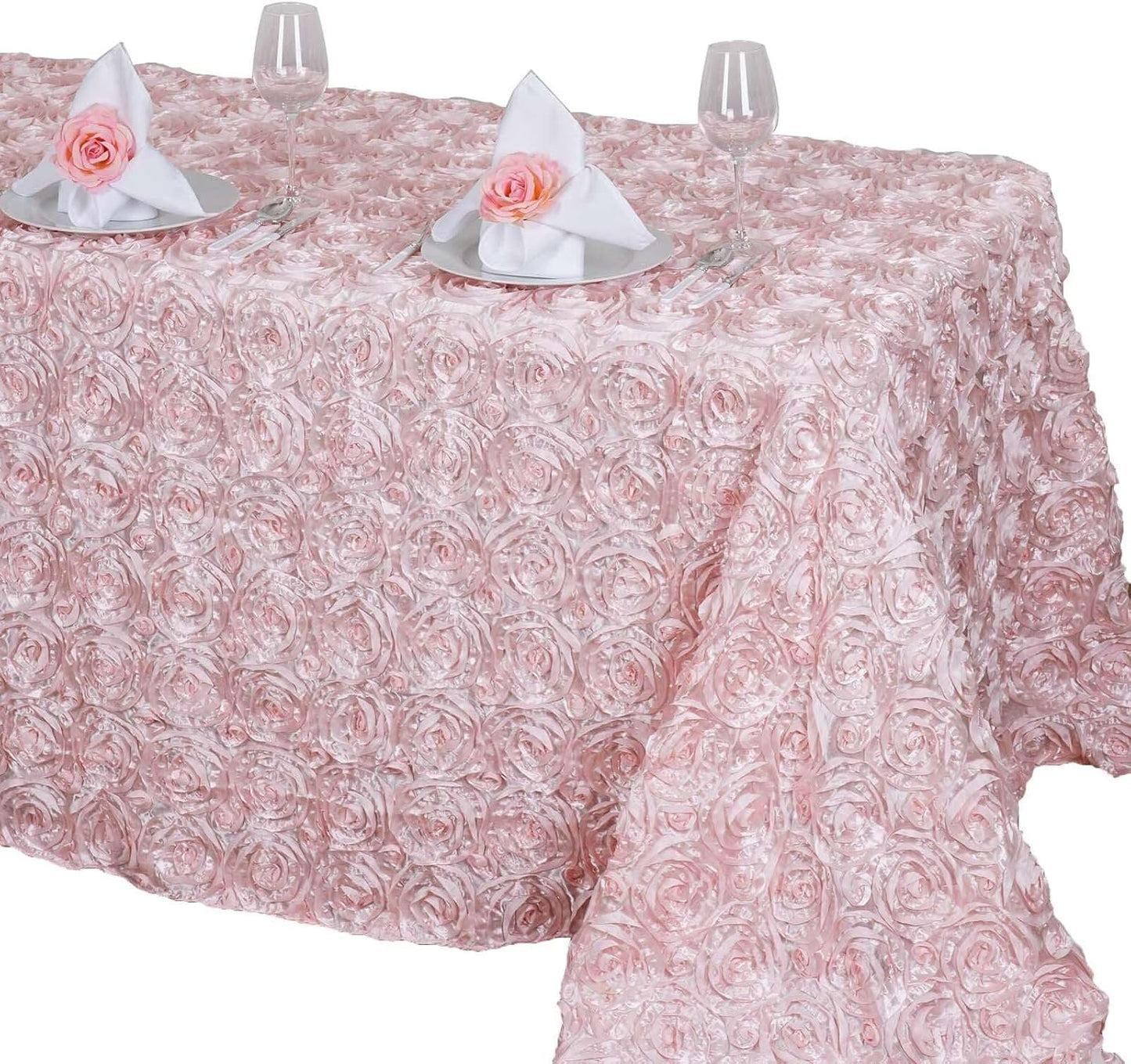 Efavormart 90"x132" Wholesale Rectangle Table Cover Blush Grandiose Rosette 3D Satin Tablecloth for Wedding Party Event