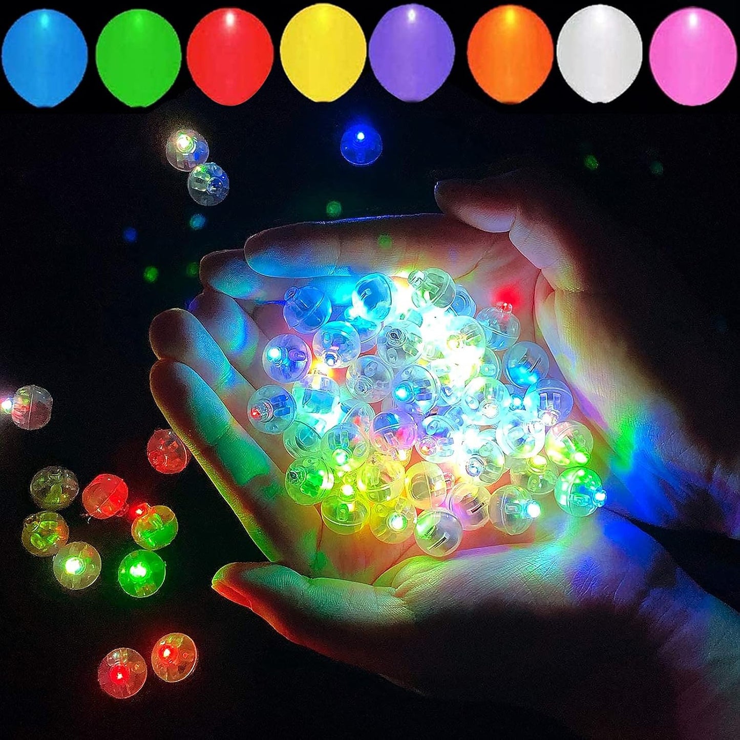 100pcs 10 Colors Balloon Lights, LED Assorted Colors Flash Lights, Mini Ball Light Round LED Ball Lamp for Paper Lantern Balloon Birthday Party Wedding Halloween Christmas Decoration