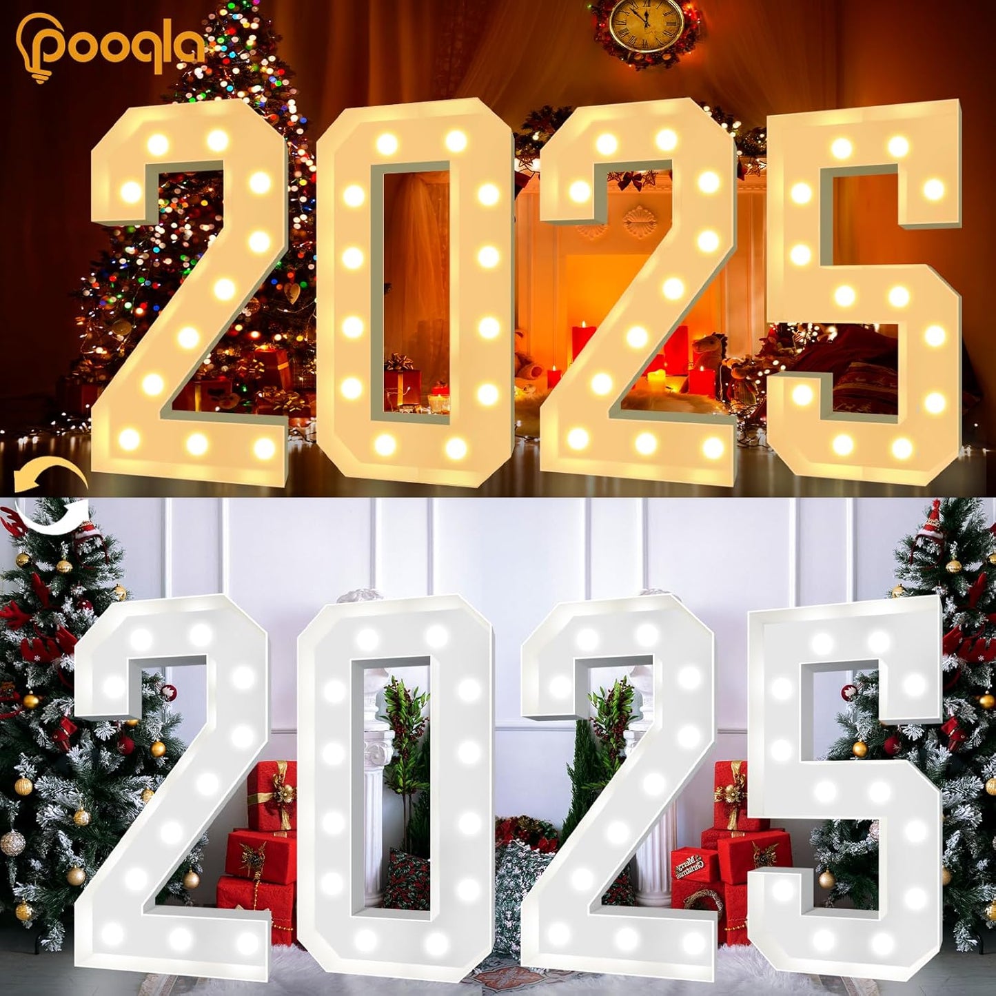 Pooqla 4 FT Light Up Marquee Numbers, Cool White and Warm White LED Large Lighted Marquee Numbers, Giant Mosaic Light Up Numbers for Balloons 9th 19th 90th Birthday Party Decoration, LED Number 9