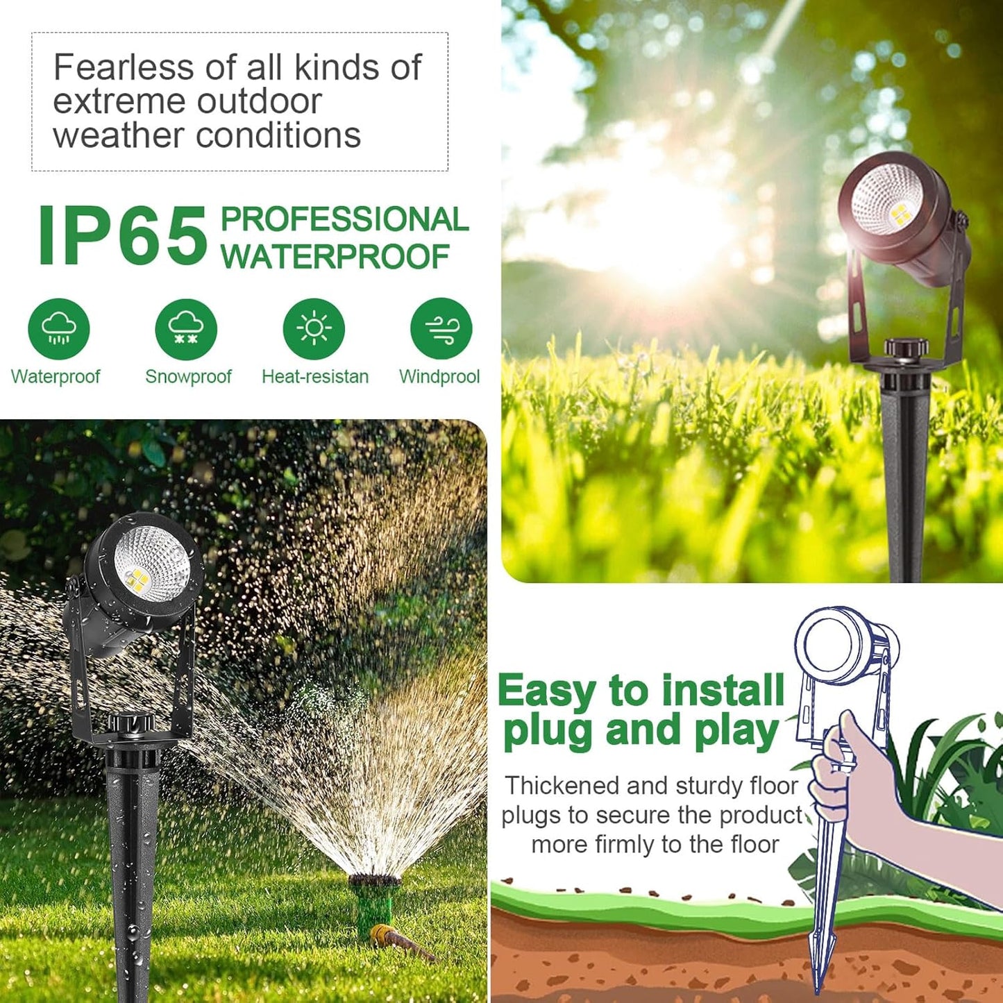 Low Voltage Landscape Lighting, 6 Pack Outdoor Spot Lights with Transformers, 12V Warm White Landscape Spotlights IP65 Waterproof Plug in Outdoor Uplights for Yard House Pathway Tree Pools