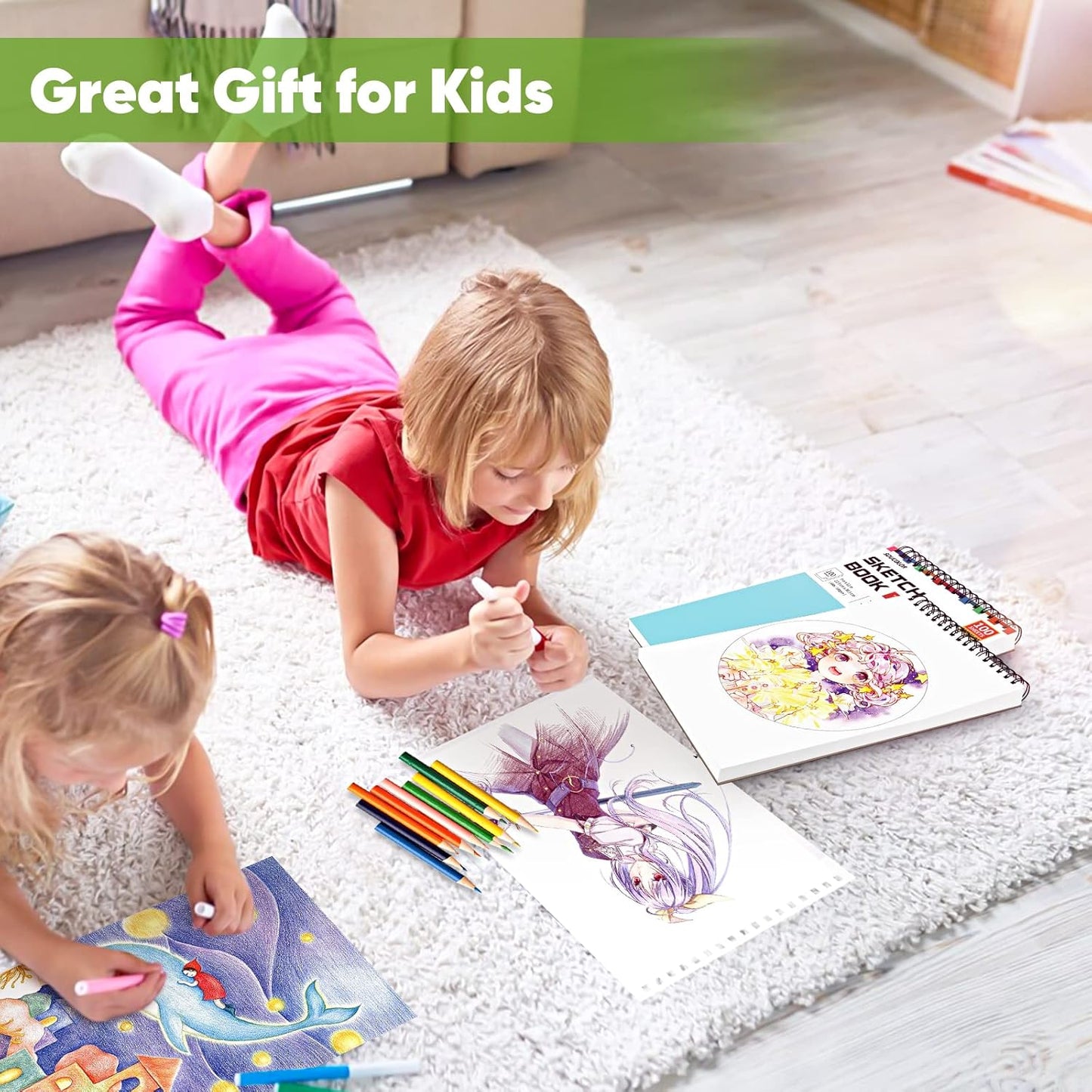 Soucolor 9" x 12" Spiral Bound Blank Sketch Notebook Journal Book- 1-Pack 100 Sheets Acid-Free 68lb/100gsm Paper, Art Sketchbook for Painting, Doodling, Journaling, Kids, Students, Adults, Beginners