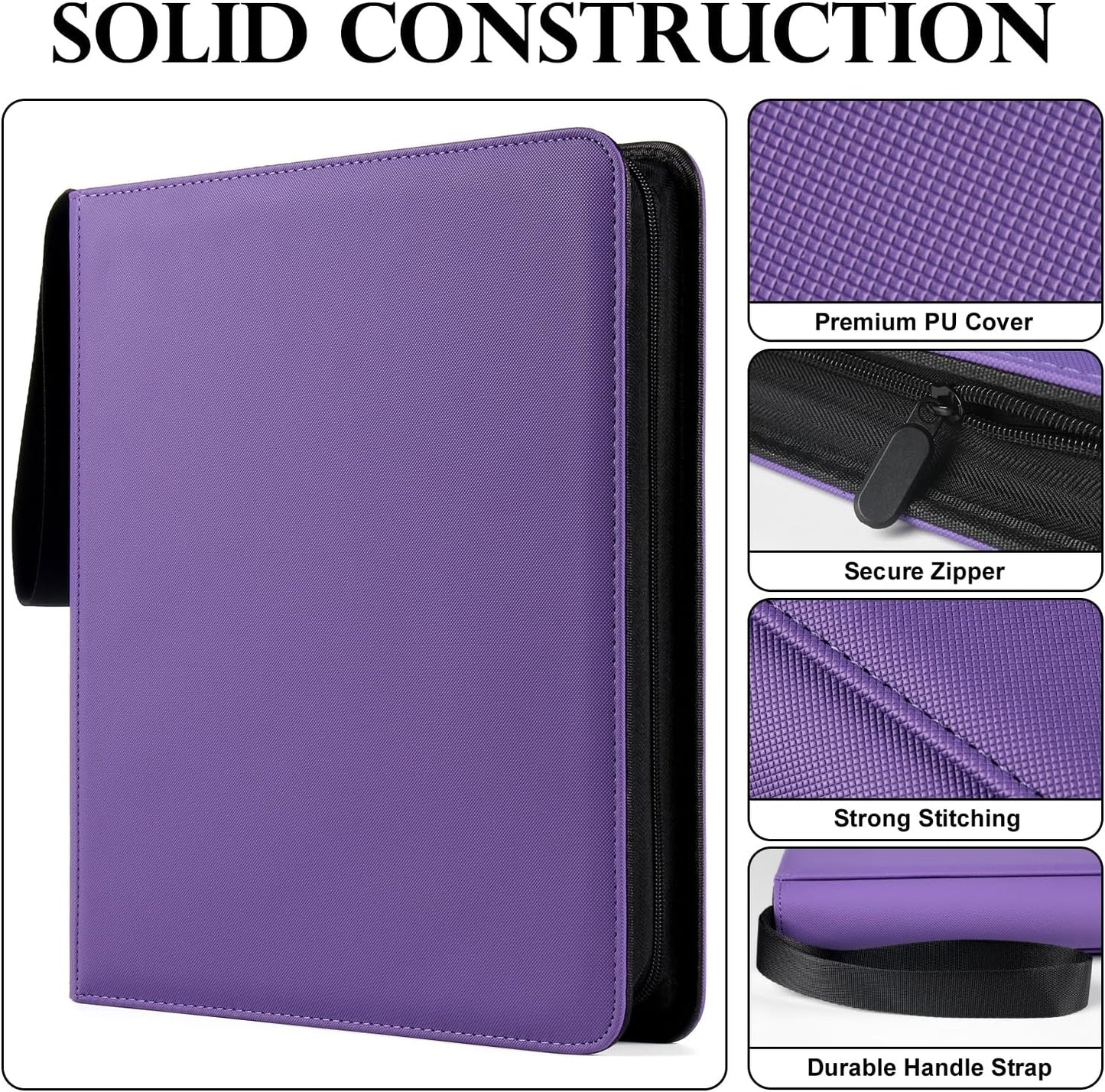 GEAoffice 12 Pocket Card Binder Holds 720 Cards - Sturdy PU Cover Trading Card Collection Holder Folders Album for YuGiOh, MTG, TCG, Games&Sports, Ringless, Non-PVC, Purple