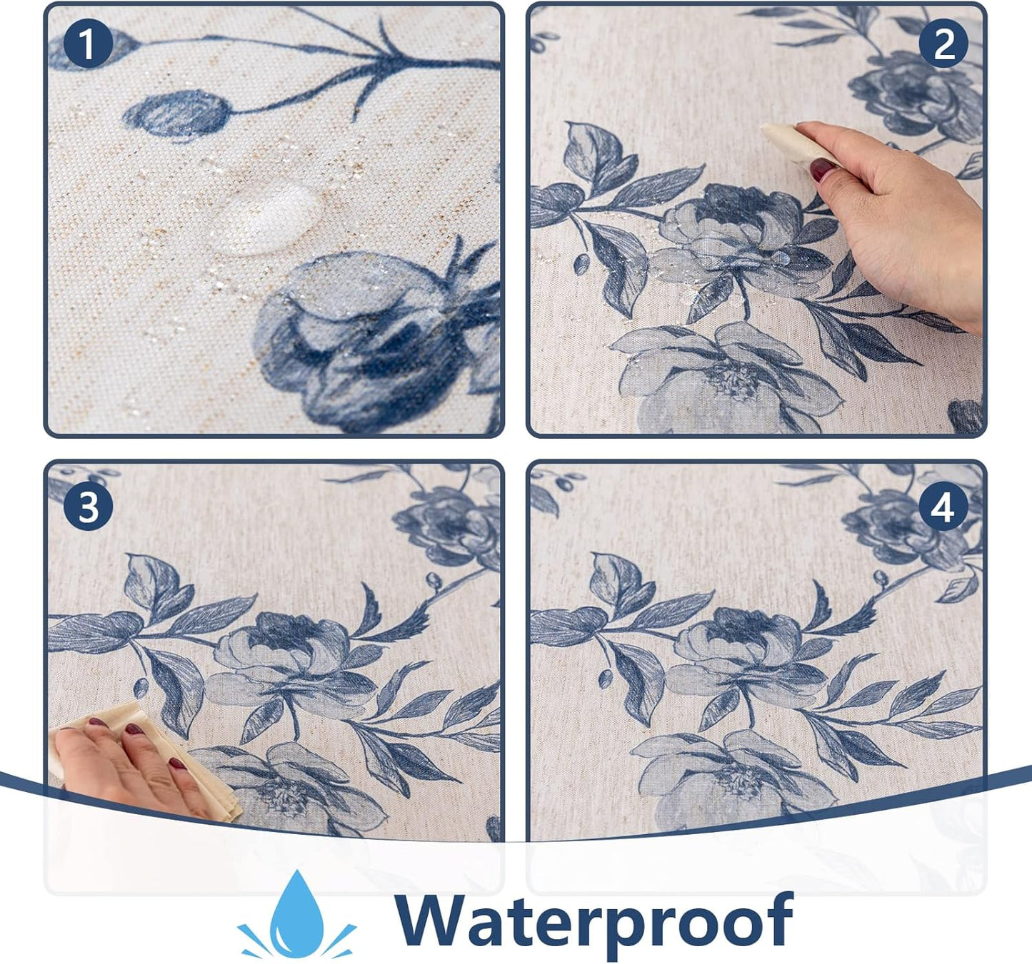 MYSKY HOME Rectangle Tablecloth 60x120 Inches, Linen Farmhouse Tablecloths Waterproof Decorative Fabric Table Cloth for Kitchen Party Floral Tablecloth for 8 Feet Table Blue and Grey Tablecloth