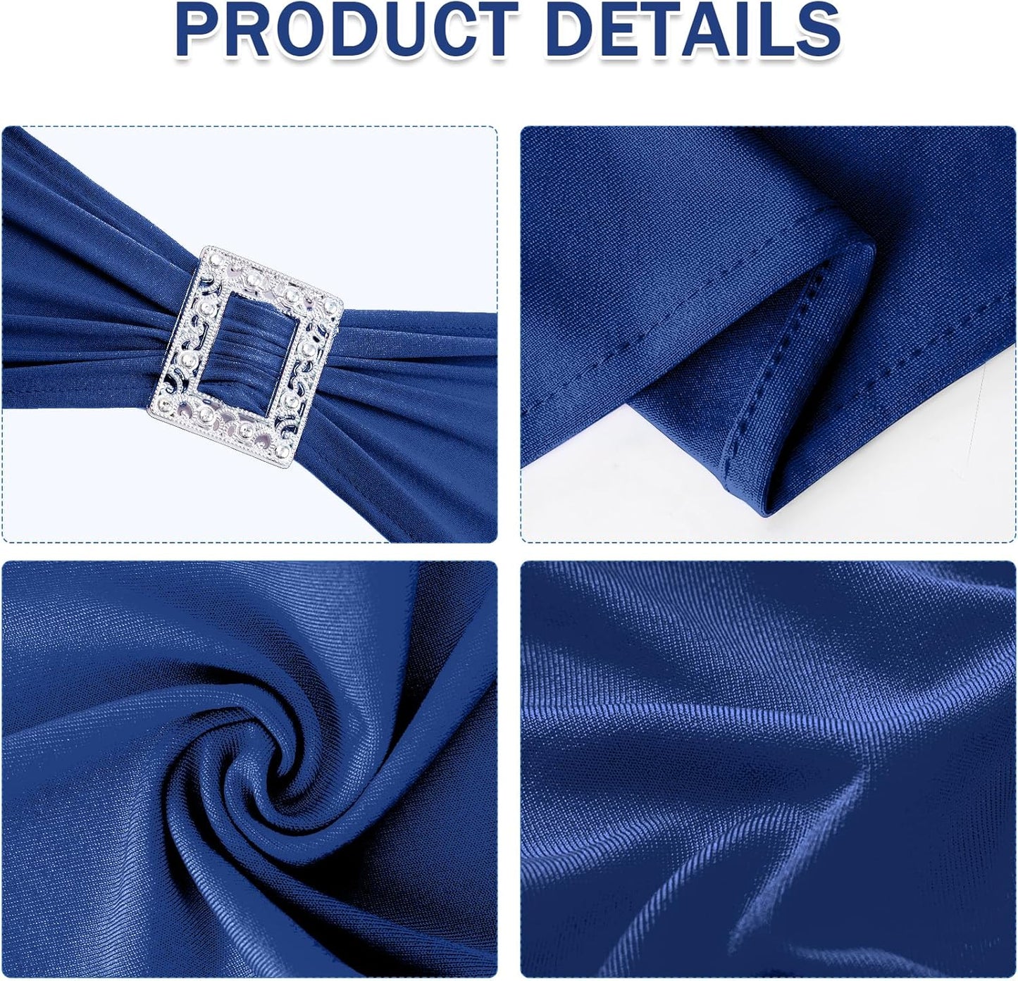 Joccun 30 PCS Spandex Chair Sashes Bows Stretch Chair Cover Band with Buckle Slider Universal Elastic Chair Ties for Wedding Banquet Party Event Decoration (Navy)