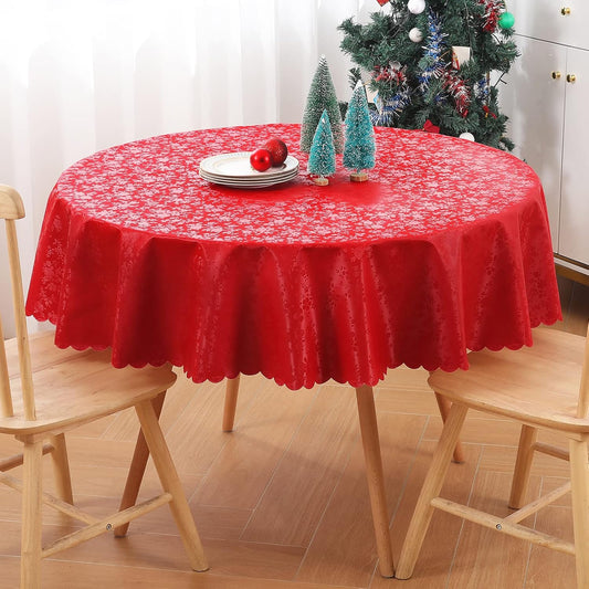 Smiry Round Table Cloth, Waterproof Heavy Duty Vinyl Tablecloths, Wipeable Washable Table Cover for Kitchen and Dining Room (Red, 70" Round)