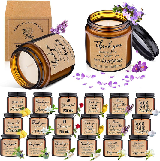MTLEE 20 Pcs Thank You Gifts Candles 3.5 oz Employee Appreciation Inspirational Scented Soy Wax Candle Thank You Gift Christmas Gifts for Coworker Women Volunteer Teacher(Grateful,Brown)