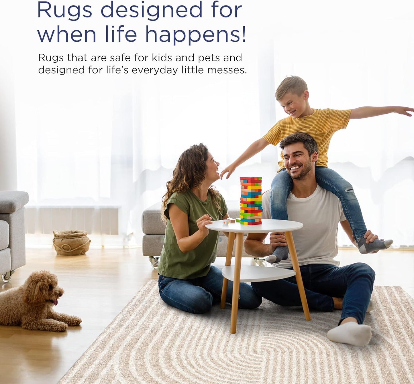 Abani Area Rug for Living Room -Nuevo 5' x 8' Beige Arch Pattern Area Rug, Soft and Durable Living Room Rug, Stain and Fade Resistant, Chic Modern Design, Pet & Kid Friendly