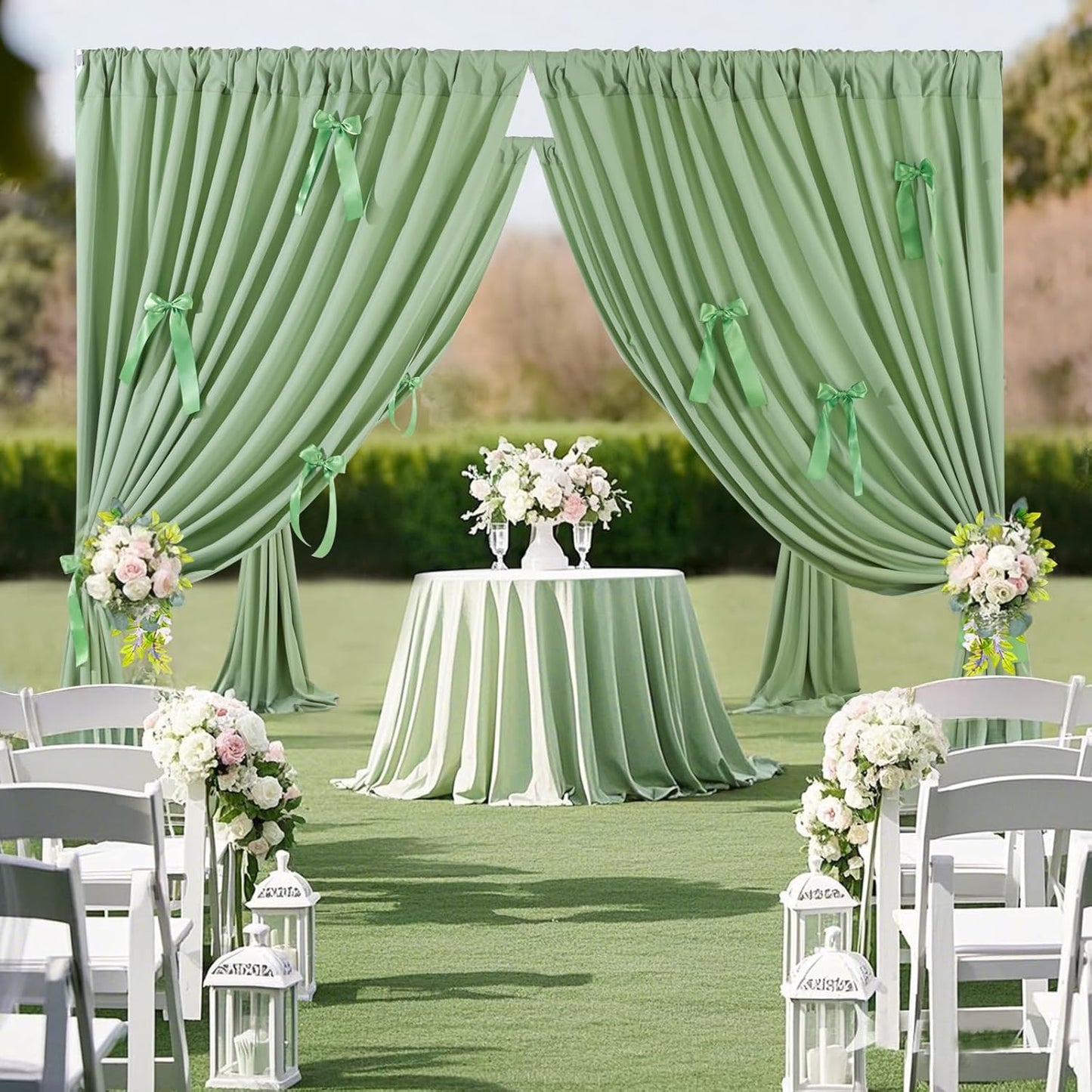 Sage Green Backdrop Curtain - 5.8×8ft Backdrop Fade Resistant Polyester Background for Wedding Arch Garden Party Decoration