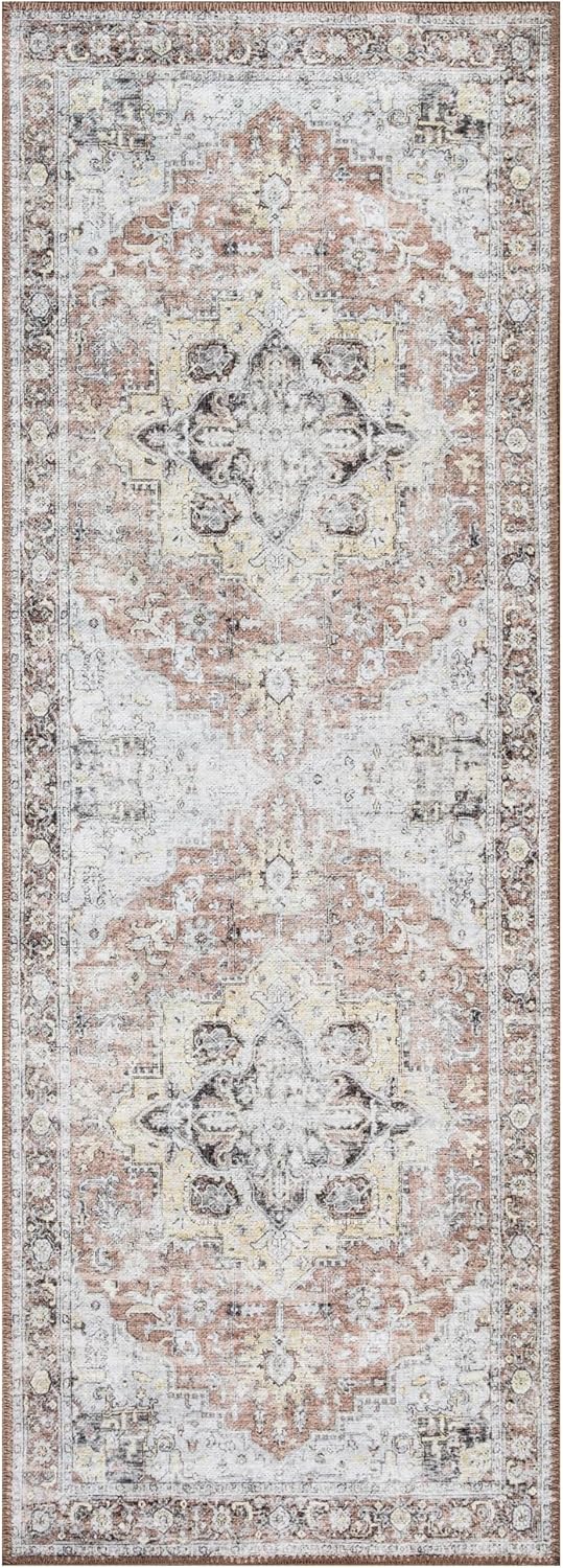 Bloom Rugs Washable Non-Slip 12 ft Runner - Blush/Beige Traditional Medallion Runner for Entryway, Hallway, Bathroom, and Kitchen - Exact Size: 2.5' x 12'