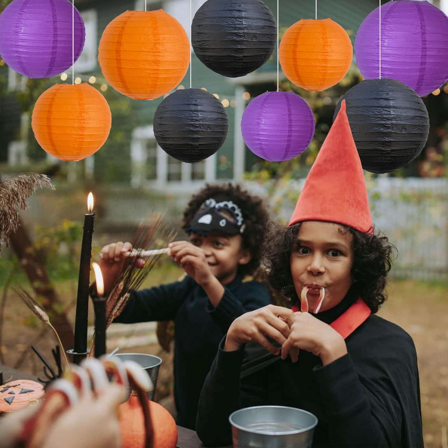 BEISHIDA 12Pcs Orange Purple Black Paper Lanterns Decorative Chinese/Japanese Hanging Round Paper Lanterns Lamp for Halloween，Birthday, Wedding, Christmas, Bridal,Home Decor, Party Decoration