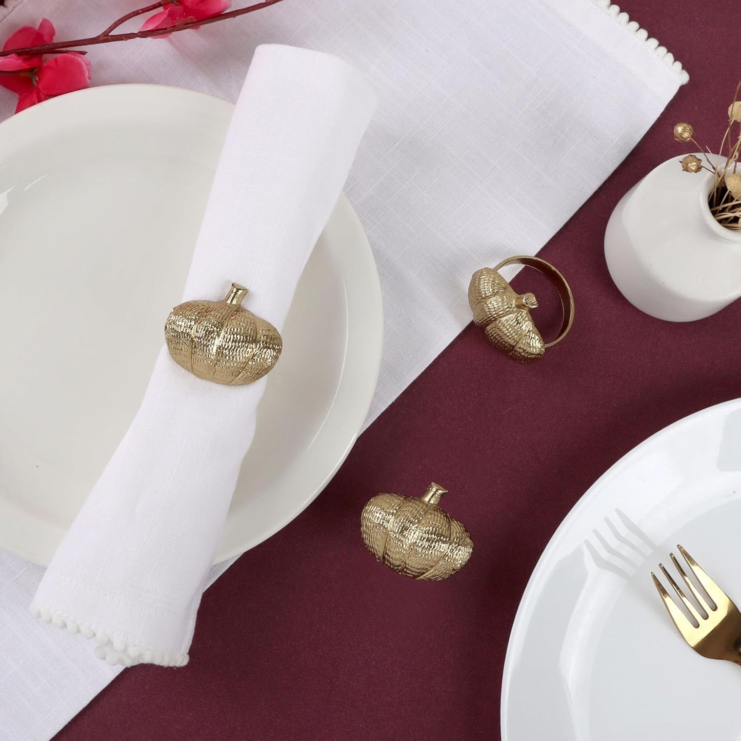 Set of 12 Pumpkin Napkin Rings | Premium Metal Fall Harvest Table Decor | Thanksgiving Dinnerware Holders, Autumn & Halloween Table Setting Accessories (Gold) - ALPHA Living HOME