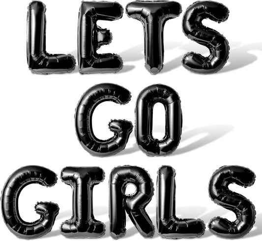 Letter Balloons - LETS GO GIRLS 16" Inch Alphabet Letters Foil Mylar Balloon Bachelorette or Hen Party Banner (Black)