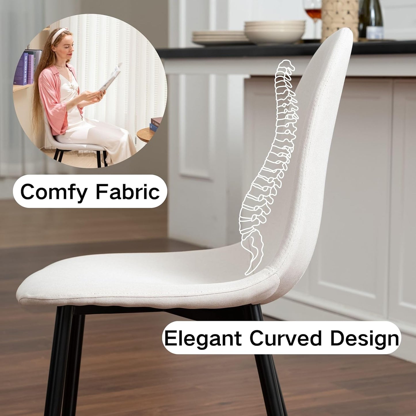 Homy Casa Dining Chairs Set of 4, Mid Century Modern Style Chairs Armless Accent Side Chairs for Kitchen, Dining Room, Living Room, Bedroom, Office, Beige