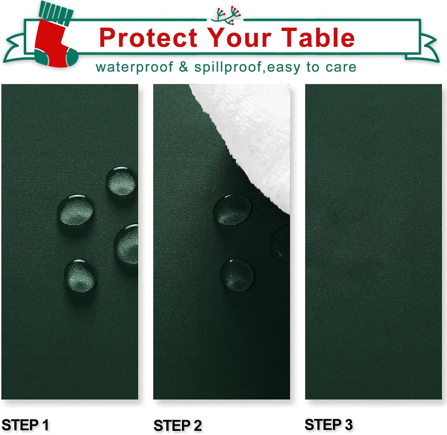 Hiasan Waterproof Tablecloth Rectangle - Washable Fabric Table Cloth for Dining Room Kitchen Birthday Party and Outdoor Use, Hunter Green, 54 x 120 Inch