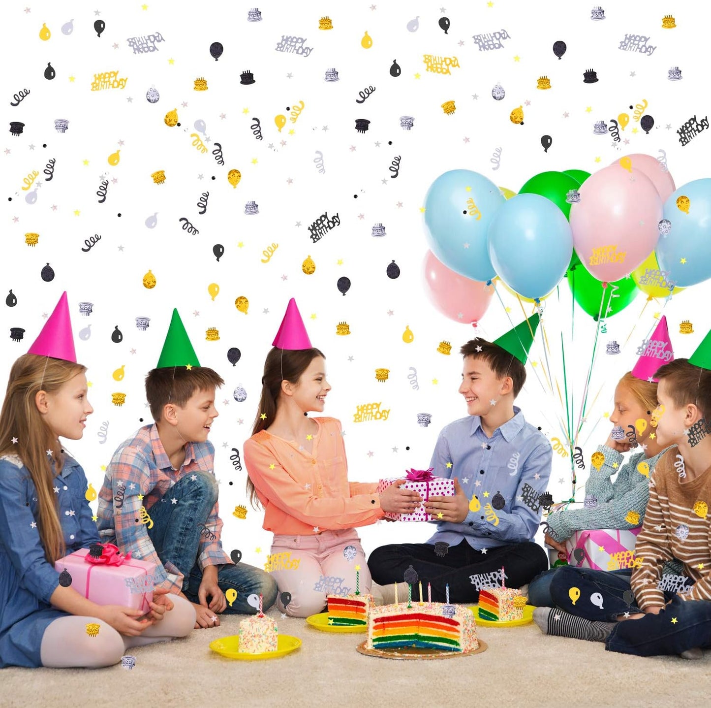 WILLBOND 3000 Pieces Happy Birthday Confetti Birthday Party Cake Confetti Metallic Foil Balloon Table Scatter Decorations for Carnival Baby Shower DIY Arts and Crafting