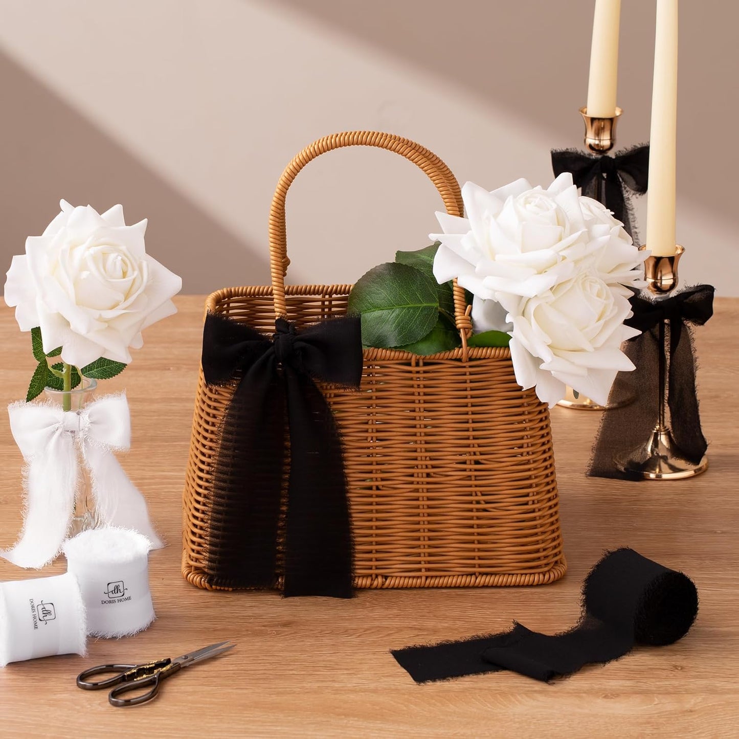 DORIS HOME White Chiffon Ribbon for Flower Bouquet, 2" x21Yd Fabric Ribbon for Gift Wrapping, Handmade Frayed Ribbon for Wedding/Christmas Decorations